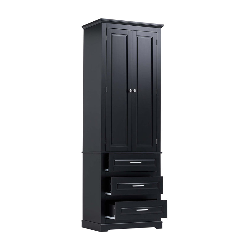 Grande armoire de rangement avec trois tiroirs et tablettes réglables pour la salle de bain / bureau, peu encombrante et durable