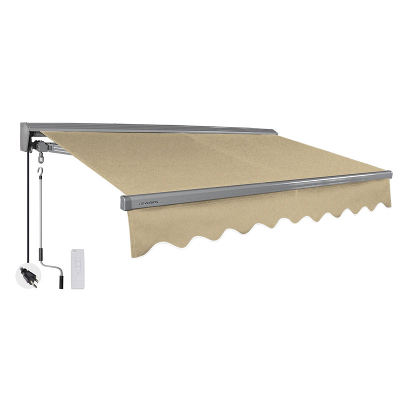 Advaning Classic Series 12'x10' Motorized Remote Controlled Retractable Awning, 9.8" H x 144" W x 120" D, Light Taupe Solid