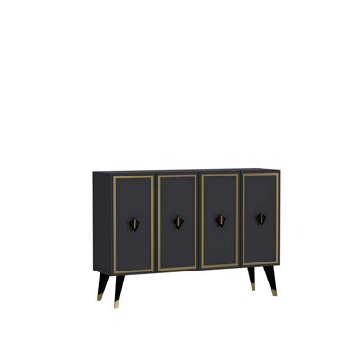 Console moderne, anthracite et or, 47,2 po x 31,5 po x 11,6 po | 100% panneau de particules enduit de mélamine, épaisseur: 0,71 pouce | Support mural, tablettes multiples, design élégant et fonctionnel pour le salon ou le vestibule