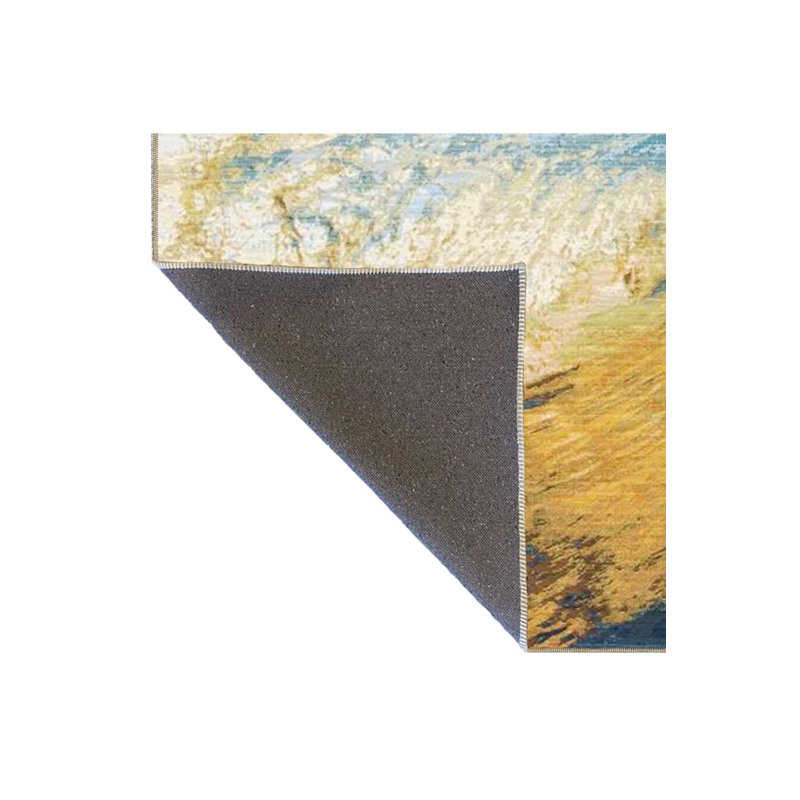 Tapis tissé bleu et jaune lavable à la machine, Sous-tapis rectangulaire 3 pi 11 po x 5 pi 11 po i