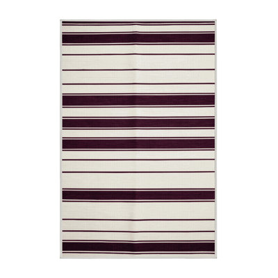 Tapis beige à rayures horizontales lavable à la machine
