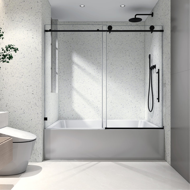Compartiment de douche noir mat 6063 -, poulies en acier inoxydable 304 de 70 mm, porte de baignoire Nano Easy Clean avec nettoyage, fermeture en douceur