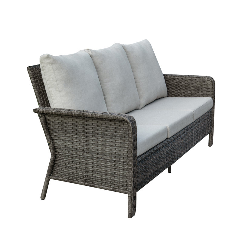 9 - Person Outdoor Seating Group with Fire Pit Table and Cushions, Gray