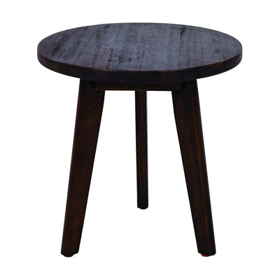 MARINA Solid Acacia Wood Round Outdoor Side Table - Mid-Century Modern Tripod End Table for Patio, Living Room & Bedroom - Dark Brown Accent Furniture