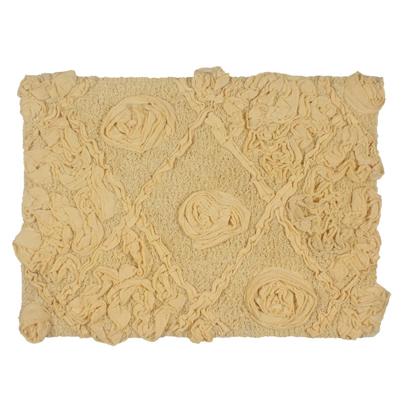 Schoenberger Floral Design Cotton Bath Rug, Yellow, 24" L x 17" W