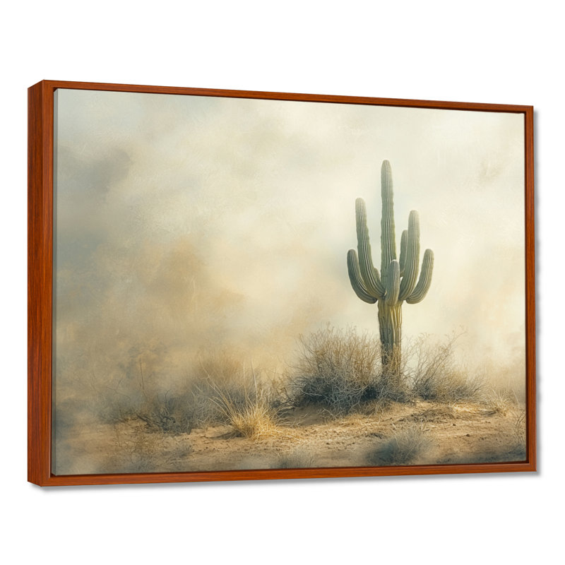 Cactus Sandstorm II - cactus Wall Art, 30" H x 40" W, Floater Framed, Brown