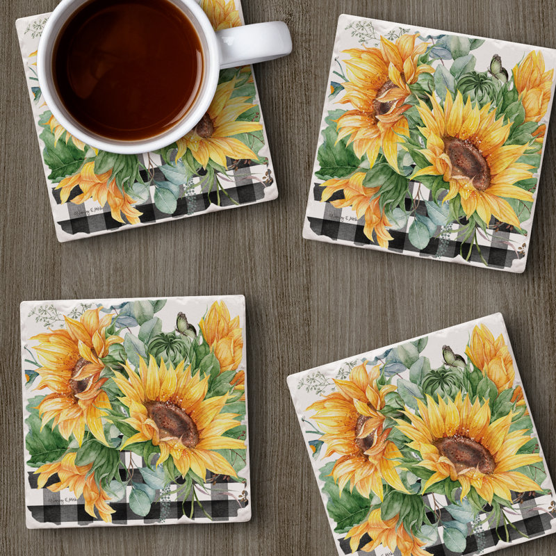 Sunflower Fields 4-Pack Tumbled Tile Stone Coasters