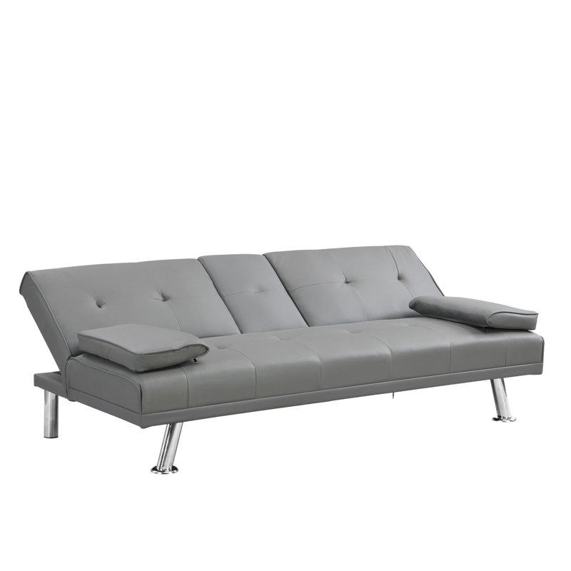 Canapé-lit avec accoudoirs deux supports, structure en bois, pieds en acier inoxydable, PVC