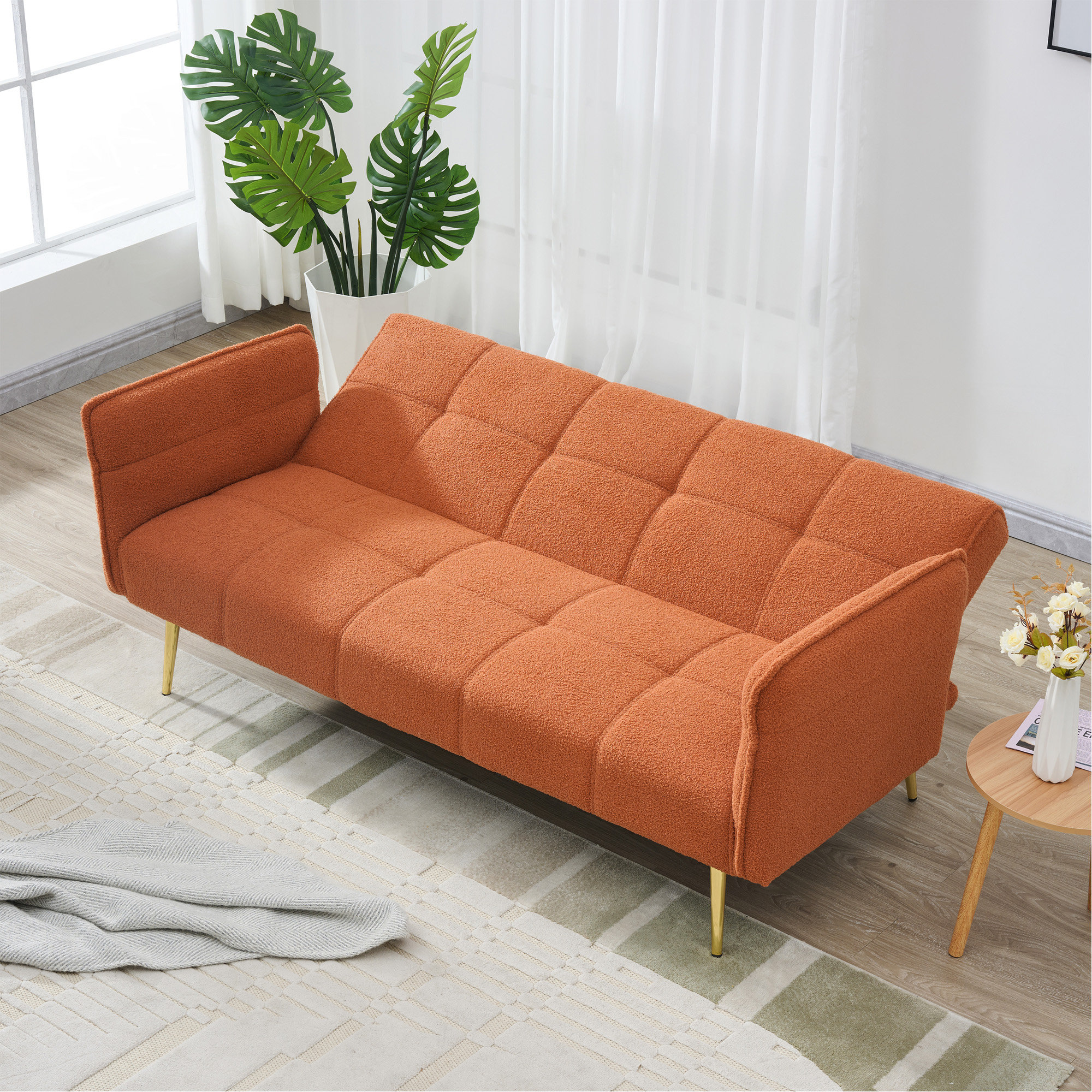 70-Inch Pink Teddy Velvet Convertible Futon Sofa