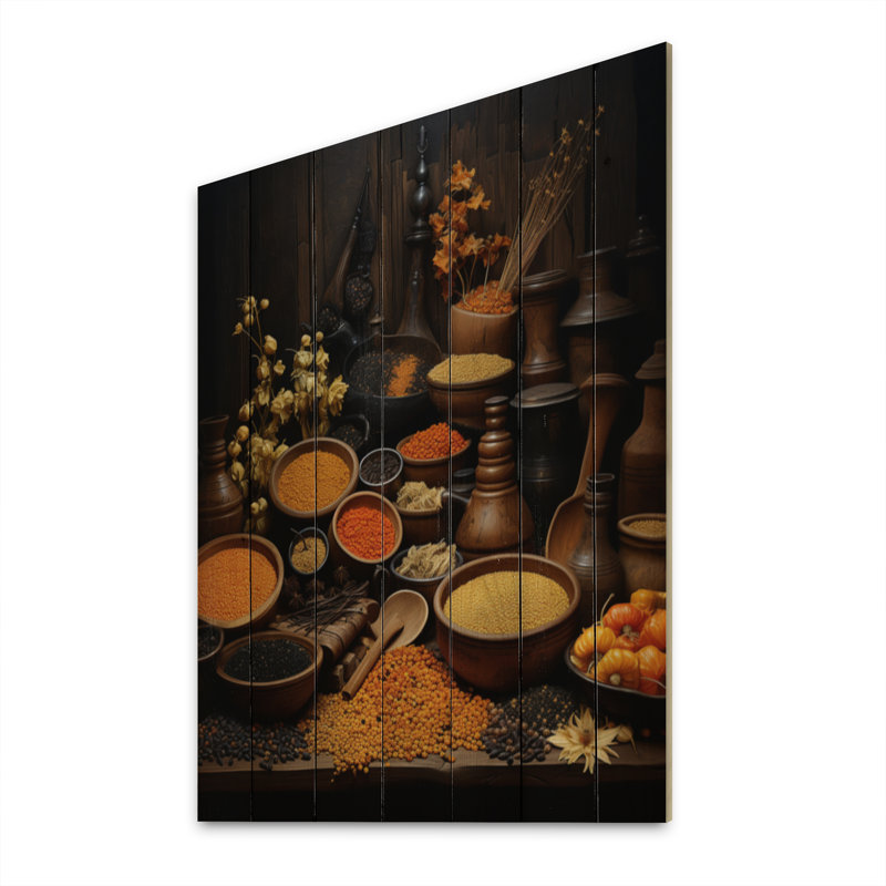 Oriental Epices Food IV sur bois, H 32 po x l 24 po x P 0,78 po