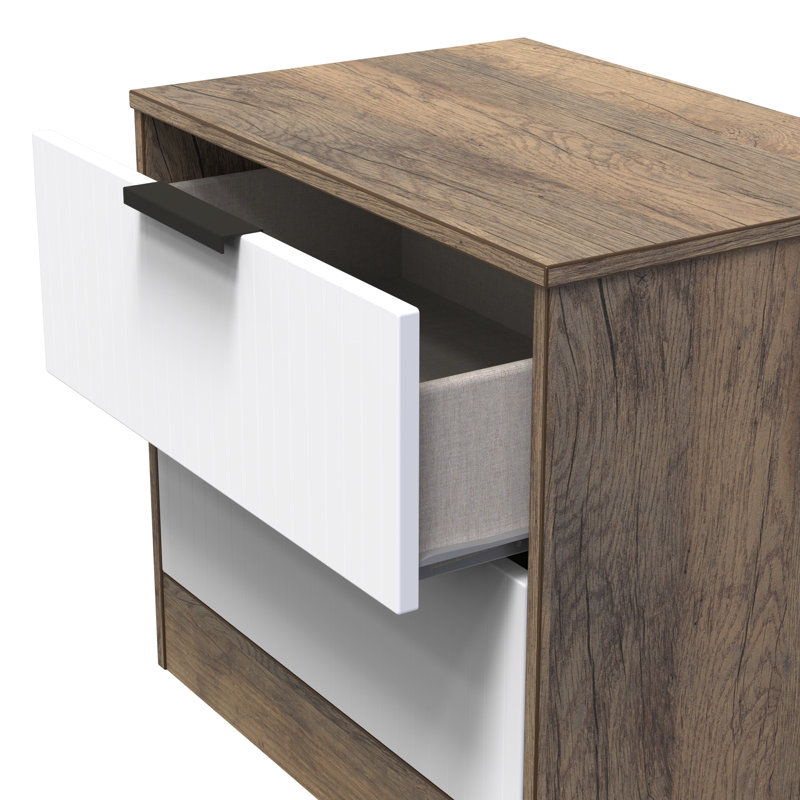 Berklie 2 Drawer Midi Chest (Ready Assembled), White Matt/Vintage Oak
