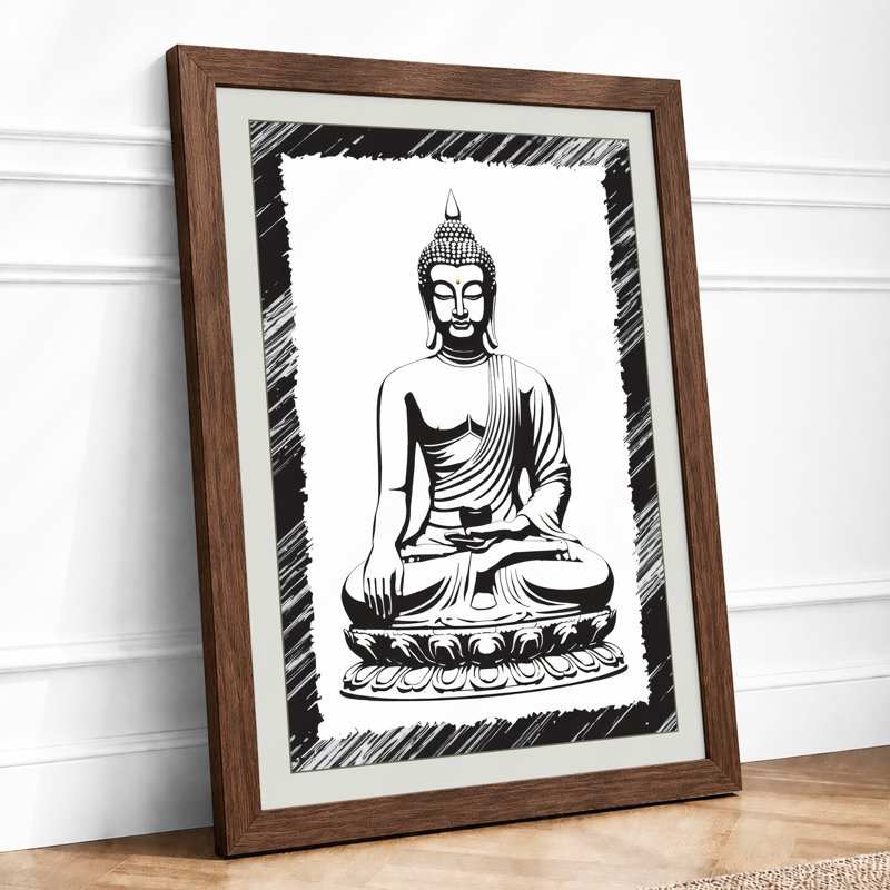 Seated Buddha Japandi - Framed Print, A4 - 29.7 x 21.0 cm, Walnut