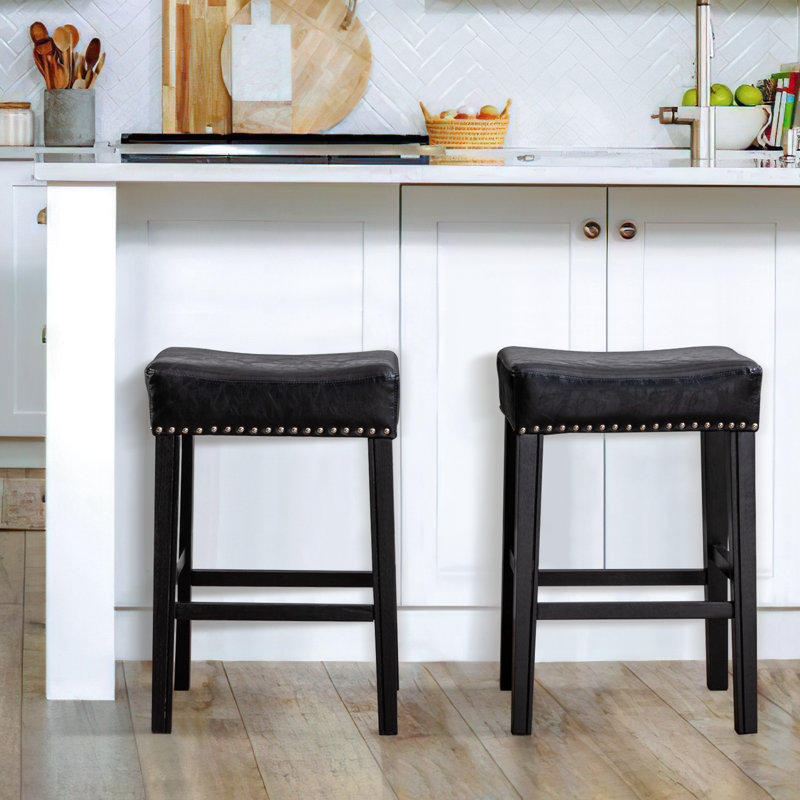 Tabouret Adwick, Tabouret de comptoir (siège d'une hauteur de 26 p, Similicuir noir / structure noire