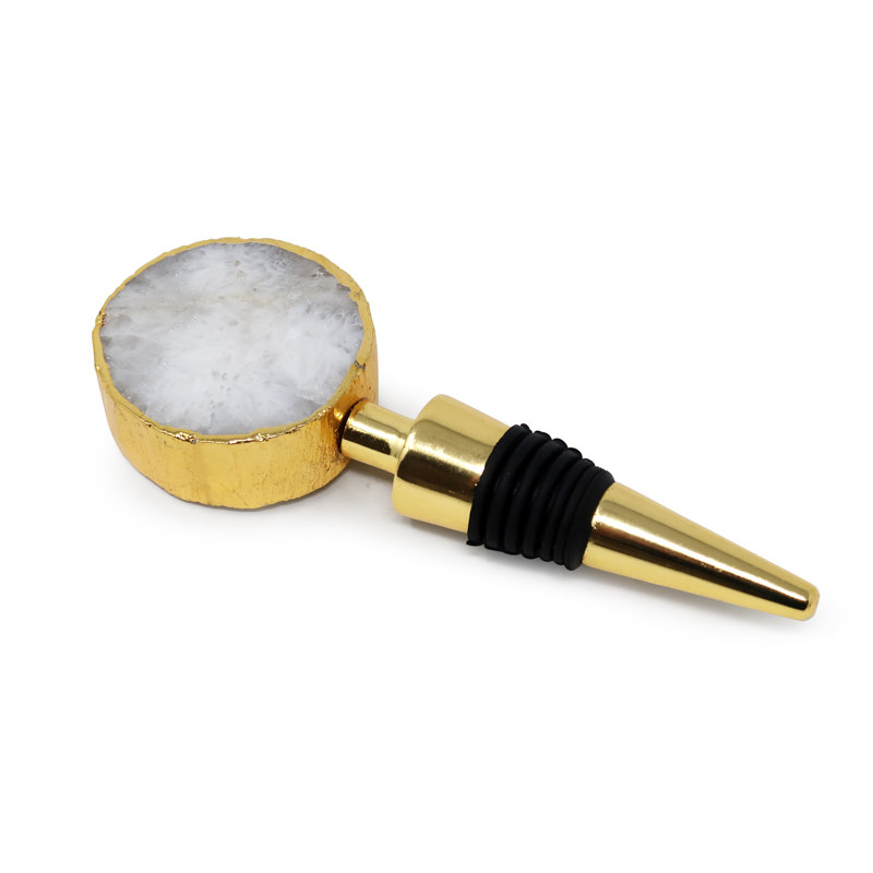 Classic Touch Gold Bottle Stopper With Agate Stone Head