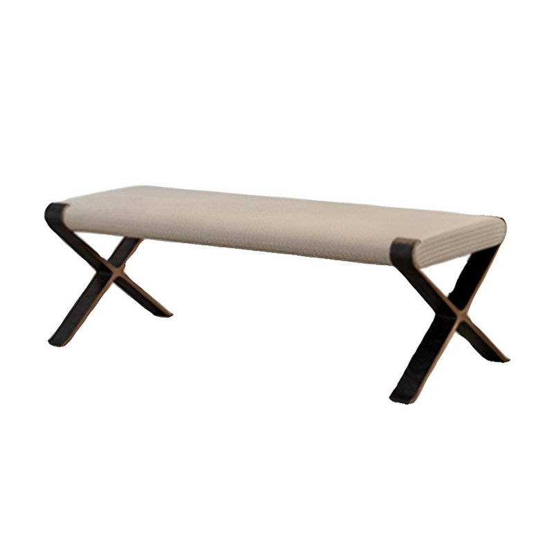 Banc rembourré en coton de style italien, H 17,71 po x l 59,05 po x P 17,71 po