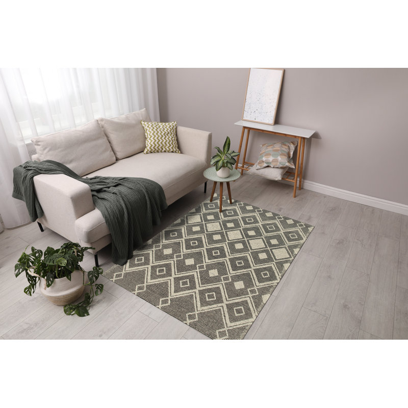Luna Kilim Black Handmade Wool Area Rug, Rectangle 4' x 6'