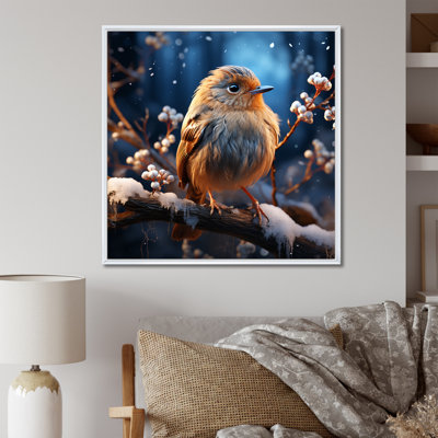 «Winter Blue Bird Serenity V», art mural oiseau