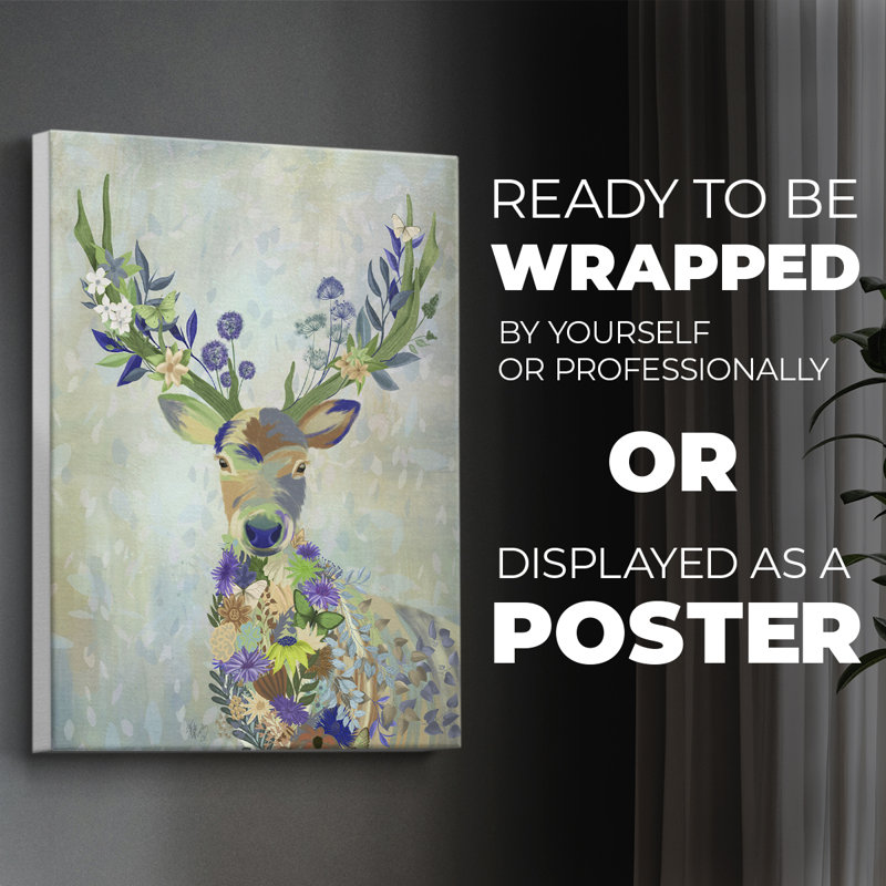 Fantastic Florals Deer, Portrait - Reproduction de toile seulement - NON-CADRE