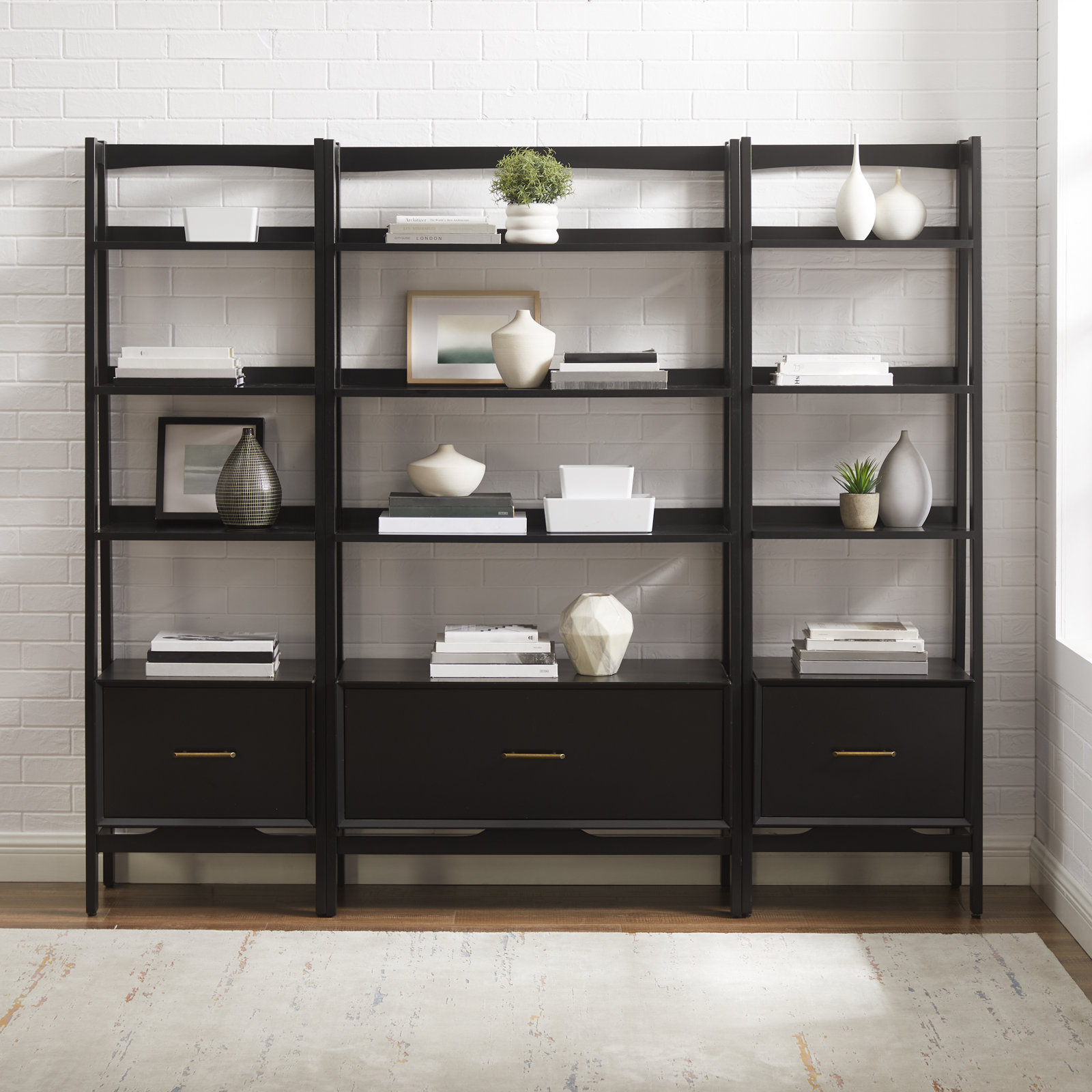 Stiles Wide Ladder Bookcase, Matte Black