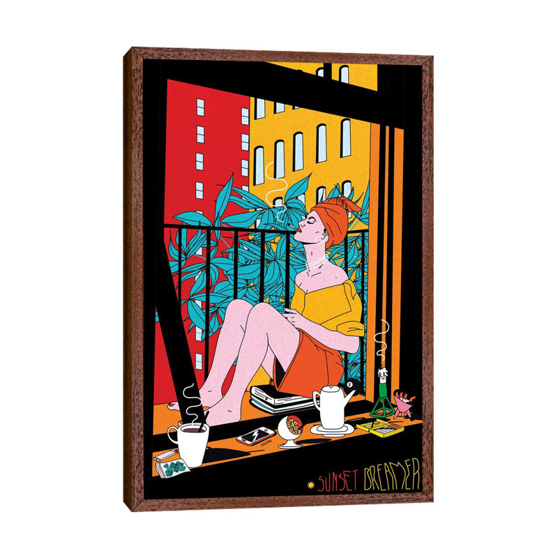 Sunset Dreamer by Cosmo - Print on Canvas, 66.04cm H x 20.32cm W x 3.81cm D, Classic Brown Wood Framed Canvas