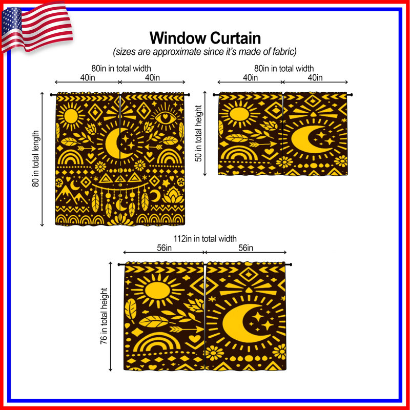 Rideaux célestes transparents Sun Moon, 40in x 61in - 2 panels, Sheer
