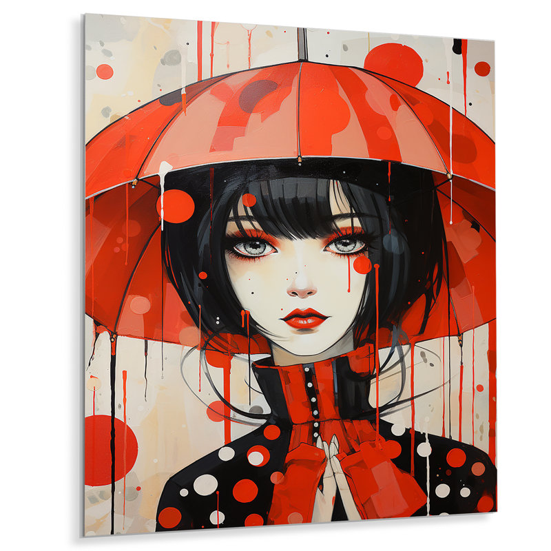 Portrait de femme rouge et noir Pop Art - Art mural en métal femme Pop Art, H 32 po x l 24 po x P 1 po