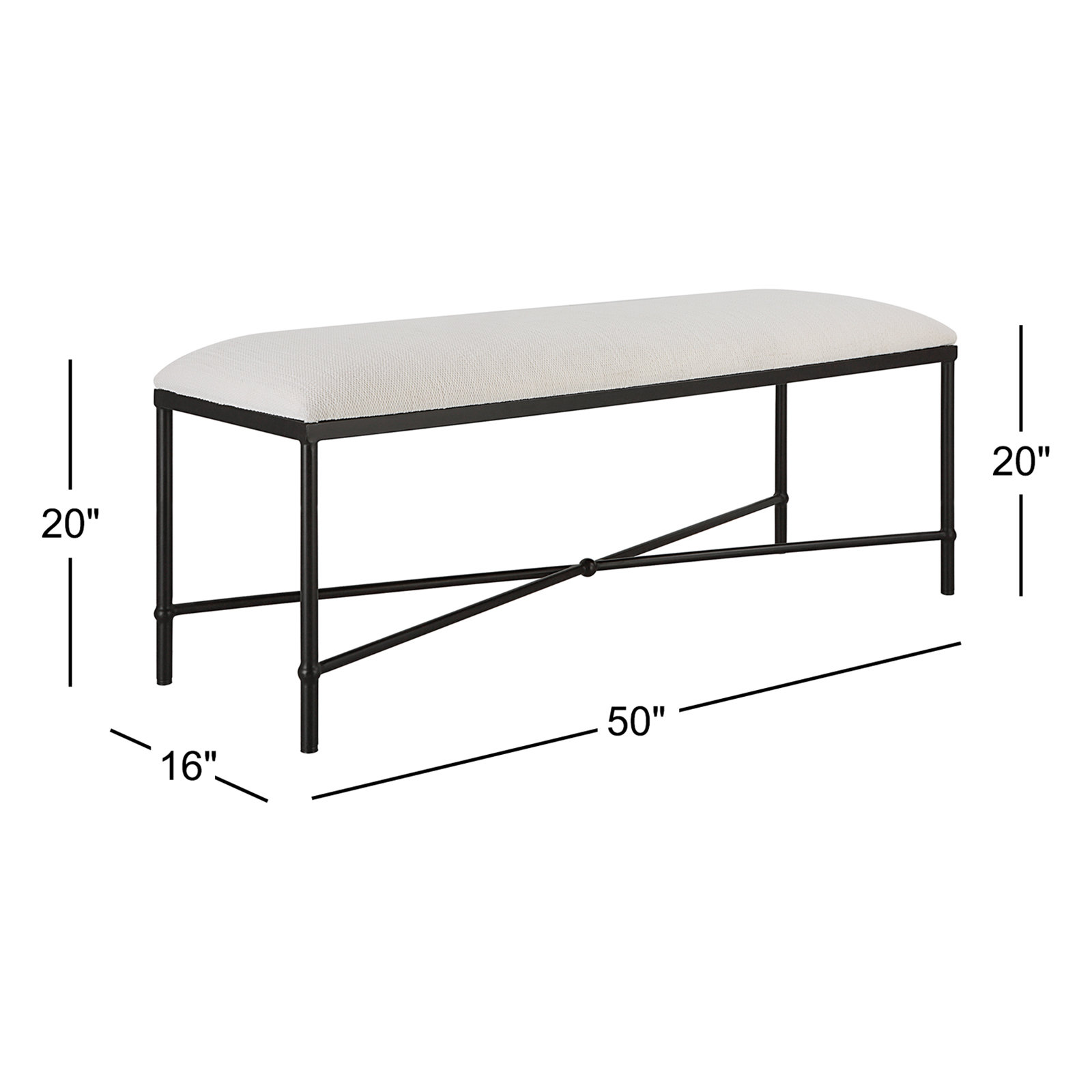 Brynn Bedroom Bench, Black, 20" H x 50" W x 16"D