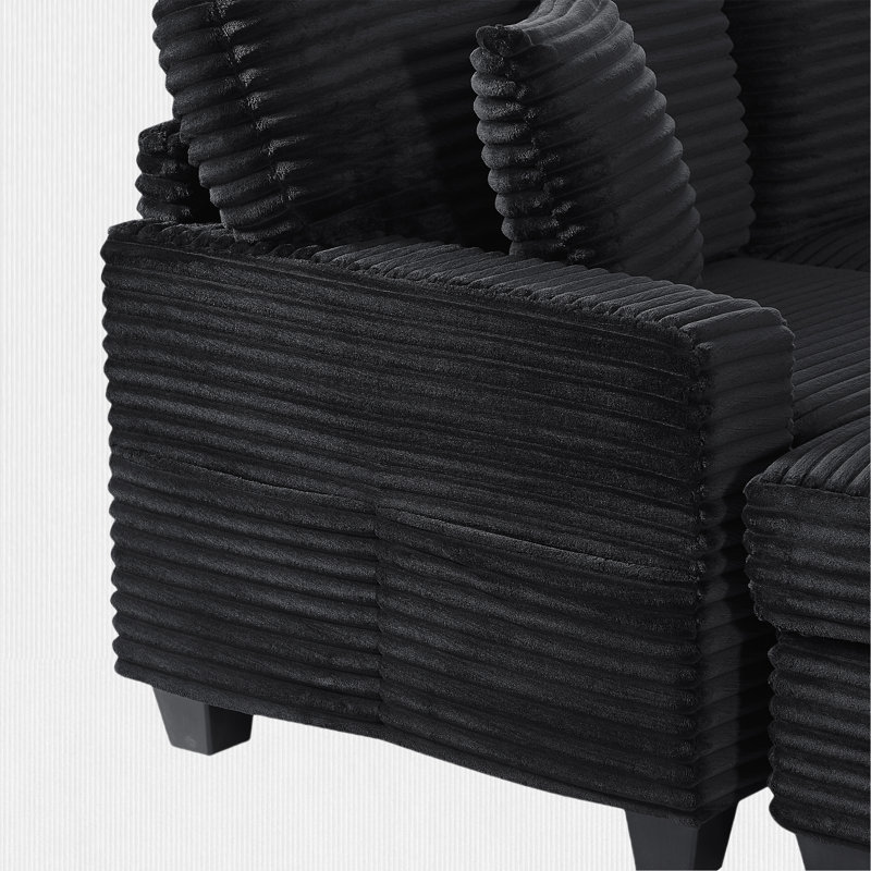 125.2"W 5-Piece Upholstered L-shaped Sectional with a Movable Ottoman, Black Corduroy