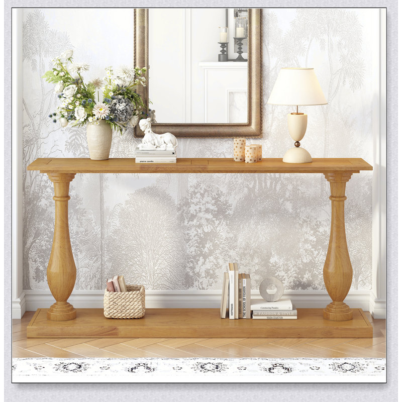 Console de canapé rétro avec placage de pin luxueux et pieds de vase élégants pour divers espaces, Naturel