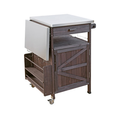 40.5-Inch Outdoor Grill Cart With Stainless Steel Top, Lockable Wheels Rolling Kitchen Cart