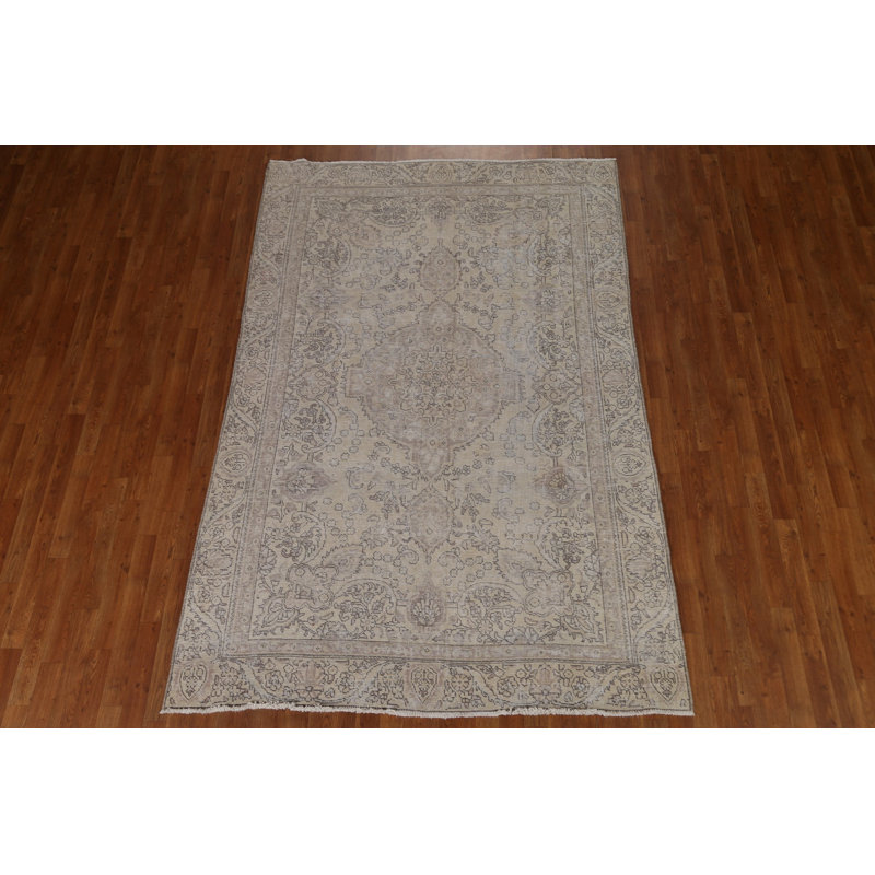 Tapis persan Tabriz patiné délavé à la main 6 x 9