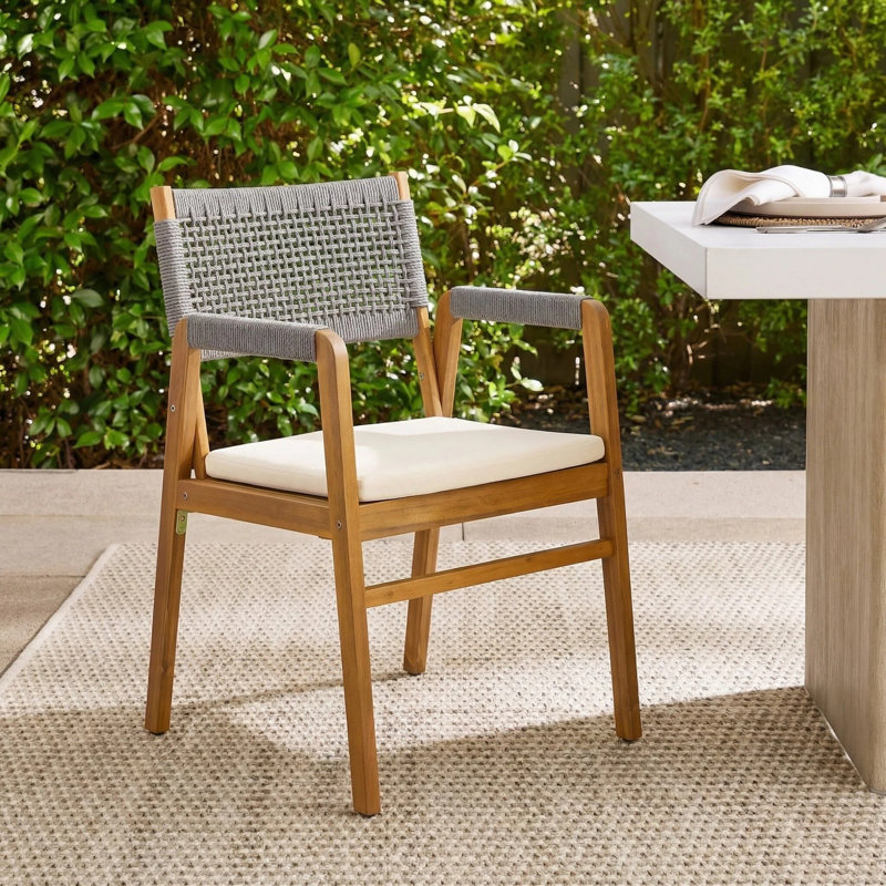 Brendalyn Rope Woven Acacia Dining Chair Set, Teak/Gray
