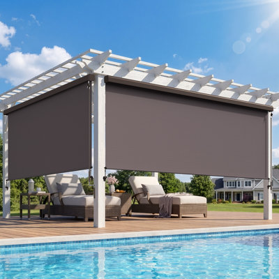 Cordless Outdoor Roller Shade 10' W x 8' H, Integrated Patio Blinds with 420GSM Upgraded Fabric for 95% UV & Privacy Protection, Sun Shade for Indoor & Outdoor Spaces