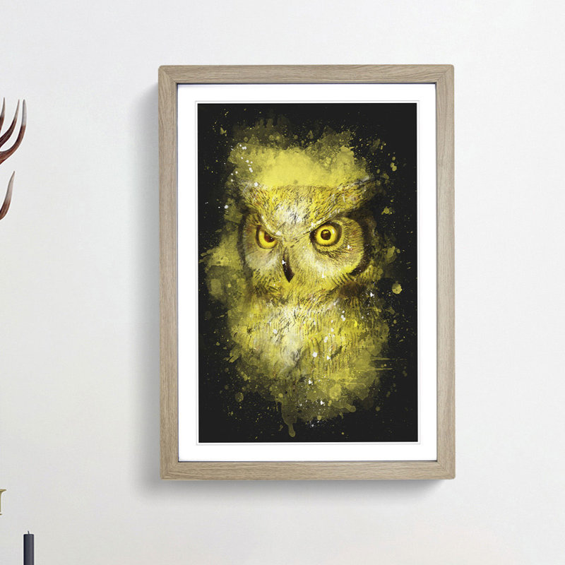 Sketch of an Owl - Picture Frame Graphic Art Print, 33cm H x 24cm W x 2cm D, Oak Framed