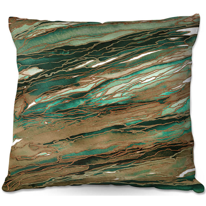 Reversible Throw Pillow, 16" x 16", Tan/Dark Green