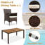 Ensemble de salle à manger d'extérieur 7 pièces, ensemble de table et chaises de jardin en osier de rotin PE, plateau de table en bois d'acacia, chaises avec accoudoirs empilables avec coussins (ensemble de salle à manger)-741817056-741816863