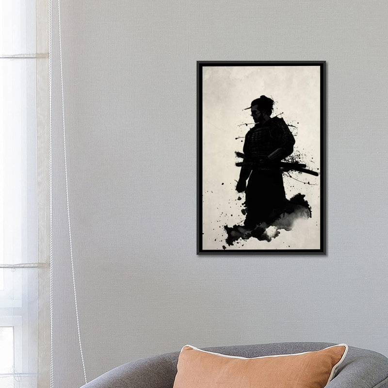 « samurai », impression sur toile, H 26 po x l 18 po x P 1,5 po, Toile avec cadre noir, Pas de tapis