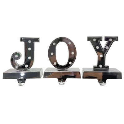 Set of 3 Silver LED Lighted ""JOY"" Christmas Stocking Holder 6.5 -  Northlight Seasonal, NORTHLIGHT WY92557