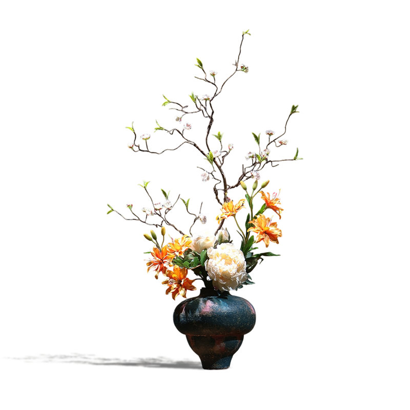 Wabi Sabi Vintage Ceramic Vase Artificial Floral Table Decor