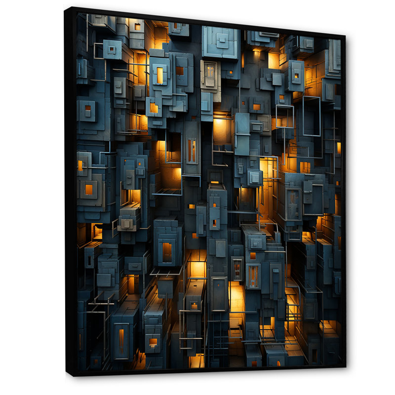 «Copper Canyons Skycrapers Cityscape», impression sur toile, Cadre flottant noir, H 32 po x l 24 po