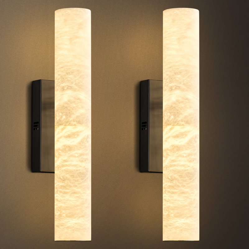 Locher Dimmable LED Wall Sconces Wallchiere with Alabaster Shade(Set of 2), Matte Black