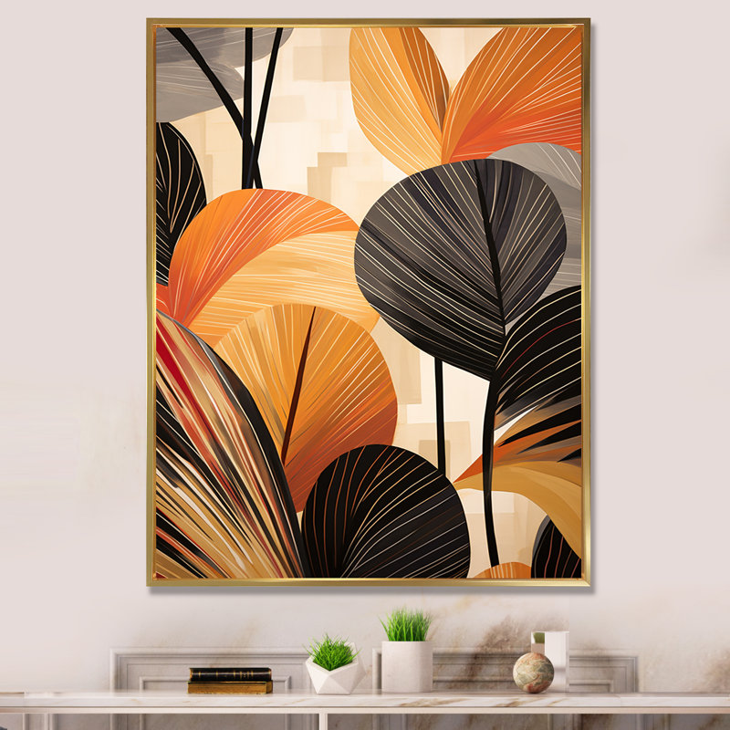 Impression sur toile Funky Foliage In Terracotta I sur toile, H 32 po x l 16 po x P 1 po, Cadre flottant doré