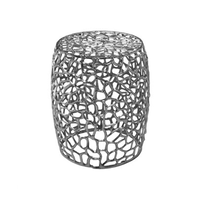 Aluminum Round Drum End Table With Intricate Abstract Mesh Pattern, Nickel Color, Stable And Lightweight, No Assembly Required, 20.5 Inches High Hand - Crafted Accent Stunning Design, Rust 15x15x20.5