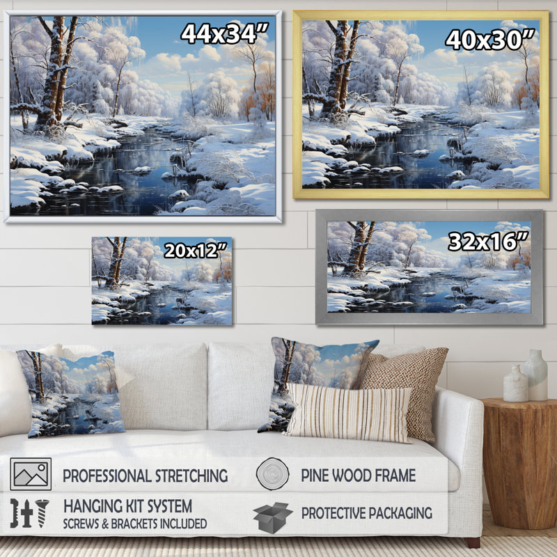 «Winter Snowy Serenity I - Winter Landscape», art mural, H 34 po x l 44 po x P 1,5 po, Toile tendue
