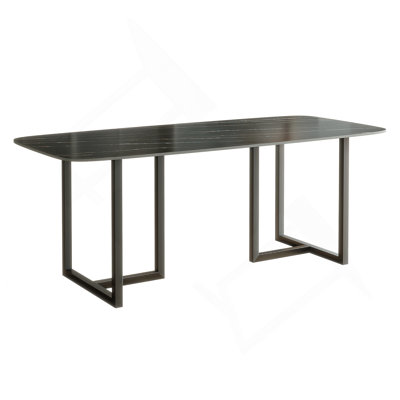 Carbon Steel Dining Table With Lauren Black Gold Stone Surface - Supports Up To 74 Kg