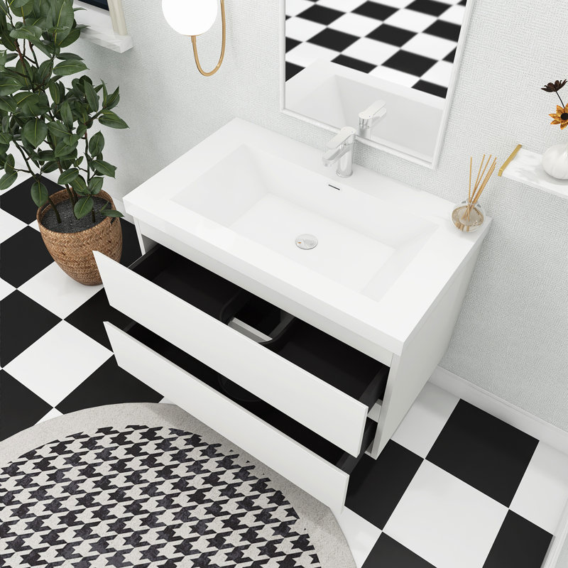 Meuble-lavabo mural simple 35,5 po avec plateau en résine