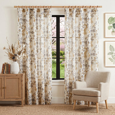 Rod Pocket Tropical Leaf Print Botanical Curtains Flax Farmhouse Country Curtains for Living Room