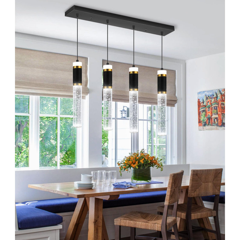 4-Light Modern Rectangular Dimmable Led Crystal Chandelier, 70.9" H x 27" W x 4.7" D, 4 Lights