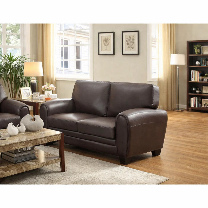 Jouse 63" Faux Leather Recessed Arm Loveseat, Dark Brown Faux leather