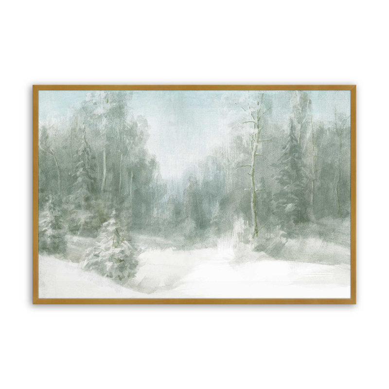 Imprimé paisible forêt givrée, Cadre doré poli, H 25,25 po x l 37,25 po